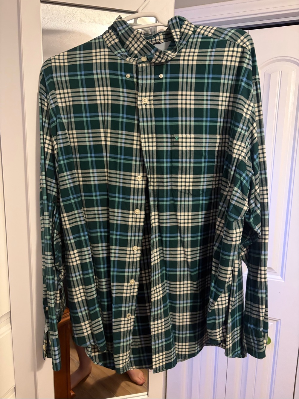 Izod Green and White Plaid Button-Down Shirt